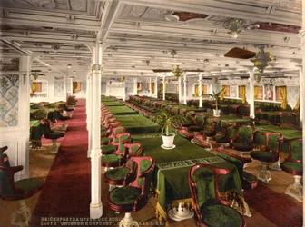 First Class Dining Room på Grosser Kurfurst, pub. C. 1899 (färglitografi)